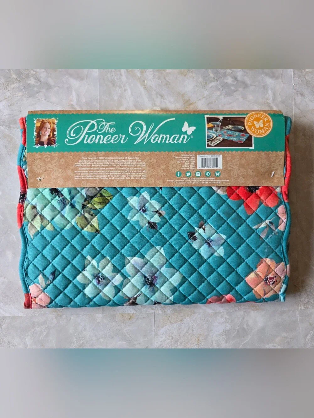 Pioneer Woman Vintage Bloom Reversible Quilted Table Runner 14x72 Cottagecore
